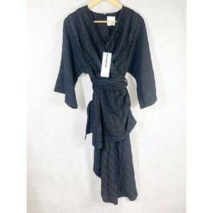 ACLER Whitland Black asymmetrical V neck midi Dress US 2